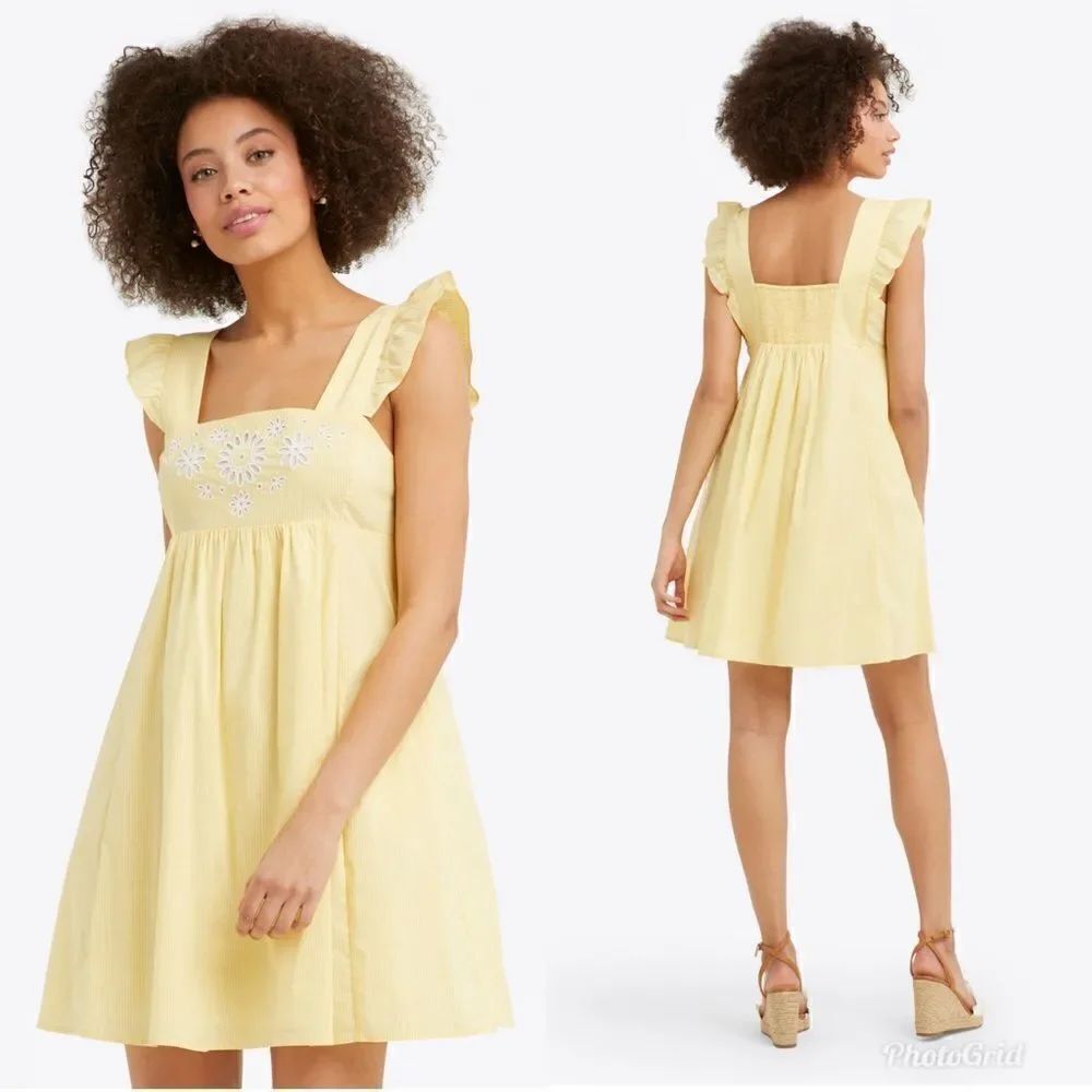 Draper James Maddie Embroidered Babydoll Dress in Yellow Stripe